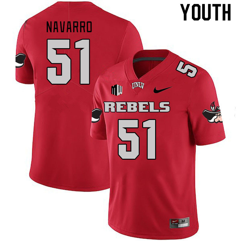 Youth #51 Bobby Navarro UNLV Rebels 2023 College Football Jerseys Stitched-Scarlet